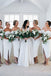 Pretty Off Shoulder Mermaid White Long Custom Side Slit Bridesmaid Dresses, BGB0135