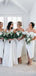 Pretty Off Shoulder Mermaid White Long Custom Side Slit Bridesmaid Dresses, BGB0135
