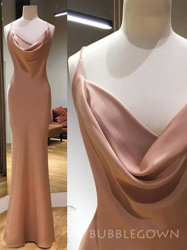 Cowl-neck Rose Gold Satin Mermaid Long Evening Prom Dresses, Custom Sp BubbleGowns Cowl-neck Rose Gold Satin Mermaid Long Evening Prom Dresses, Custom Sp BubbleGowns