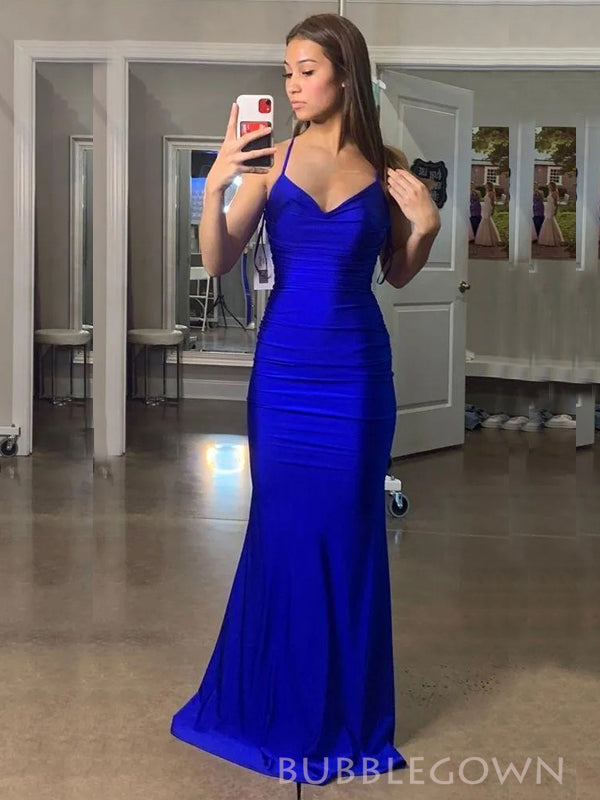Simple V-neck Royal Blue Mermaid Long Prom Dresses, BGS0455 BubbleGowns Simple V-neck Royal Blue Mermaid Long Prom Dresses, BGS0455 BubbleGowns