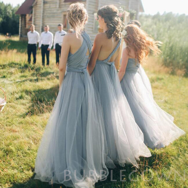 Grey Bridesmaid dress with tulle skirt Long convertible Bridesmaid Dre BubbleGowns Grey Bridesmaid dress with tulle skirt Long convertible Bridesmaid Dre BubbleGowns
