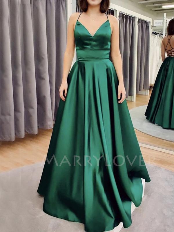 Sex Backless A-Line Satin V Neckline Long Evening Prom Dresses, Long P BubbleGowns Sex Backless A-Line Satin V Neckline Long Evening Prom Dresses, Long P BubbleGowns