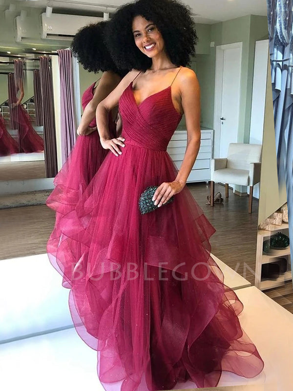 Sexy Backless Tulle A-line Burgundy Long Evening Prom Dresses, Cheap C BubbleGowns Sexy Backless Tulle A-line Burgundy Long Evening Prom Dresses, Cheap C BubbleGowns