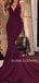 Sexy Deep V Neck Mermaid Burgundy Long Evening Prom Dresses, MR7206