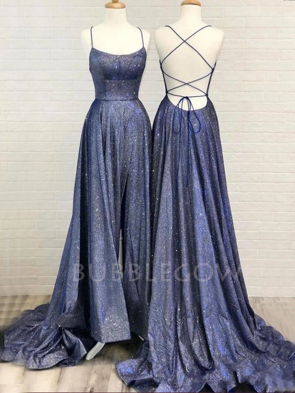 Sex A-Line Spaghetti Straps Sparkle Long Evening Prom Dresses, MR7218 BubbleGowns Sex A-Line Spaghetti Straps Sparkle Long Evening Prom Dresses, MR7218 BubbleGowns