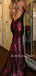 Sexy Backless Burgundy Sequin Mermaid Long Evening Prom Dresses, Cheap Custom Prom Dresses, MR7526