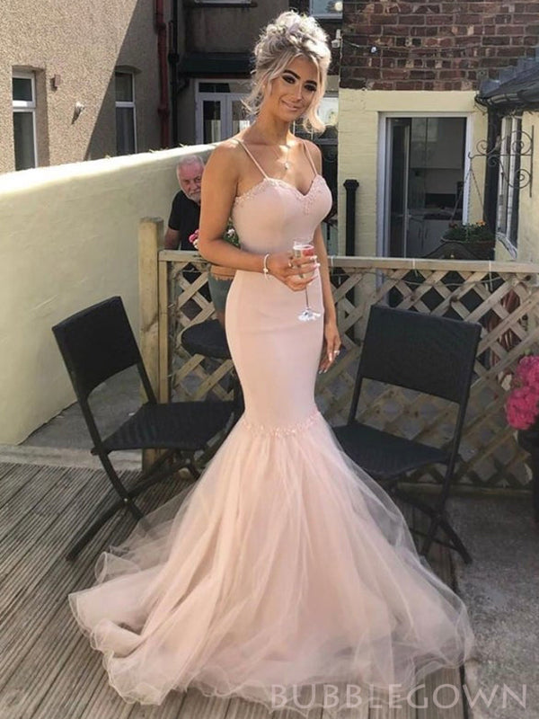 Spaghetti Straps Dusty Pink Mermaid Long Sweetheart Evening Prom Dress BubbleGowns Spaghetti Straps Dusty Pink Mermaid Long Sweetheart Evening Prom Dress BubbleGowns
