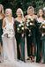 Dark Green Satin Spaghetti Straps Mermaid Long Bridesmaid Dresses , BGB0010