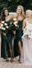 Dark Green Satin Spaghetti Straps Mermaid Long Bridesmaid Dresses , BGB0010