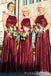 Popular Dark Red Sequins Spaghetti Straps Cheap Long Custom Bridesmaid Dresses , BGB0039