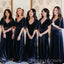 Navy Blue Velvet V-neck Cheap Long Custom Bridesmaid Dresses , BGB0044