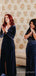 Navy Blue Velvet V-neck Cheap Long Custom Bridesmaid Dresses , BGB0044