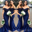 Off Shoulder Navy Blue Mermaid Appliques Cheap Long Custom Bridesmaid Dresses , BGB0058