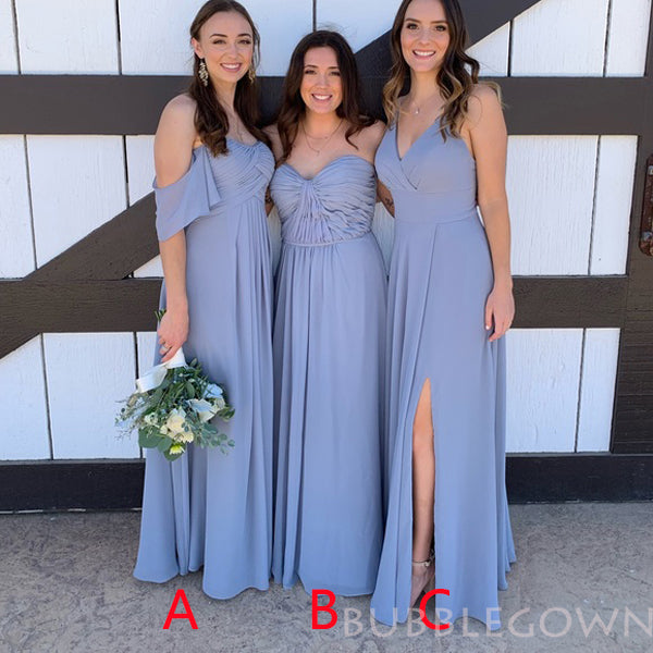 Mismatched Dusty Blue Chiffon A-line Cheap Long Custom Bridesmaid Dres BubbleGowns Mismatched Dusty Blue Chiffon A-line Cheap Long Custom Bridesmaid Dres BubbleGowns