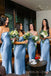 Sexy Strapless Blue Satin Mermaid Long Custom Side Slit Bridesmaid Dresses, BGB0076