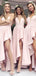 A-line Pink Spaghetti Straps Long Custom Side Slit Bridesmaid Dresses, BGB0080