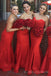 Mermaid Red Satin Strapless Long Custom Bridesmaid Dresses, BGB0094