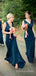 Elegant Navy Blue V-neck Long Custom Mermaid Bridesmaid Dresses, BGB0115