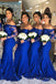Royal Blue Appliques Mermaid Long Custom Long Sleeves Bridesmaid Dresses, BGB0120
