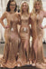 Sparkly Halter Mismatched Gold Sequins Mermaid Long Custom Bridesmaid Dresses, BGB0132