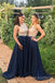 Formal Navy Blue Satin A-line Long Custom Bridesmaid Dresses, BGB0134