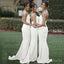 Sweetheart White Appliques Spagheti Straps Mermaid Long Custom Bridesmaid Dresses, BGB0141