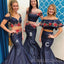 Two Pieces Navy Blue Mermaid Long Custom Bridesmaid Dresses, BGB0148