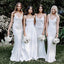 White Satin Mermaid Spaghetti Straps Long Custom V-neck Bridesmaid Dresses, BGB0152