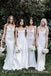 White Satin Mermaid Spaghetti Straps Long Custom V-neck Bridesmaid Dresses, BGB0152