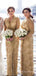 Gold Tulle Appliques Long Sleeves Long Custom V-neck Bridesmaid Dresses, BGB0154