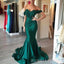 Mermaid Emerald Green Satin Sweetheart Long Custom Off Shoulder Bridesmaid Dresses, BGB0155