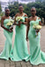 One Shoulder Mint Green Sweetheart Long Custom Mermaid Bridesmaid Dresses, BGB0156