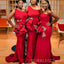 Red Satin Mermaid Appliques Long Custom Bridesmaid Dresses, BGB0158