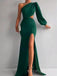 Mermaid Long Sleeves Black Long Evening Prom Dresses, Custom One Shoulder Prom Dresses, BGS0255