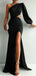 Mermaid Long Sleeves Black Long Evening Prom Dresses, Custom One Shoulder Prom Dresses, BGS0255