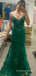 A-line Emerald Green Tulle Appliques Long Evening Prom Dresses, Custom Sparkly Prom Dresses, BGS0258