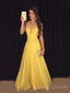 A-line Yellow V-neck Long Evening Prom Dresses, Custom Prom Dresses, BGS0259