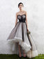 A-line Black Tulle Strapless Long Evening Prom Dresses, Custom High-low Prom Dresses, BGS0260