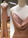 Cowl-neck Rose Gold Satin Mermaid Long Evening Prom Dresses, Custom Spaghetti Straps Prom Dresses, BGS0261