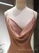 Cowl-neck Rose Gold Satin Mermaid Long Evening Prom Dresses, Custom Spaghetti Straps Prom Dresses, BGS0261