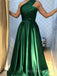 Emerald Satin A-line One Shoulder Long Evening Prom Dresses, Custom Cheap Prom Dresses, BGS0280