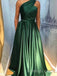 Emerald Satin A-line One Shoulder Long Evening Prom Dresses, Custom Cheap Prom Dresses, BGS0280