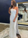 One Shoulder White Sequins Mermaid Side Slit Long Evening Prom Dresses, BGS0293