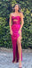 Sweetheart Fuchsia Satin Long Evening Prom Dresses, Mermaid Side Slit Prom Dress, BGS0294