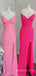 Spaghetti Straps Pink Sequins Mermaid Long Evening Prom Dresses, V-neck Side Slit Custom Prom Dress, BGS0307