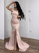 One Shoulder Satin MermaidLong Evening Prom Dresses, Formal Side Slit Prom Dress, BGS0312