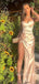 V-neck Satin Mermaid Strapless Long Evening Prom Dresses, Side Slit Prom Dress, BGS0332