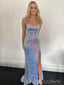 Sparkly Sequins Mermaid Spaghetti Straps Long Evening Prom Dresses, Side Slit Prom Dress, BGS0346