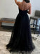 Sweetheart Black Tulle A-line Long Evening Prom Dresses, BGS0358