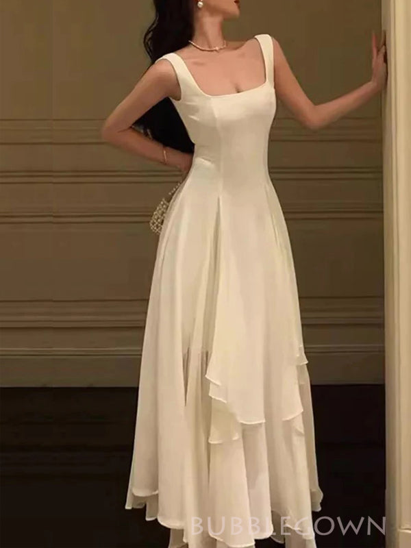 A-line Ivory Chiffon Long Evening Prom Dresses, BGS0359